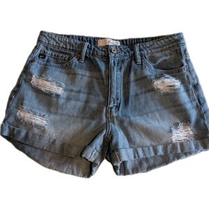 Kancan Jean Denim Shorts Women Size Large Mid Rise Roll Up Distressed